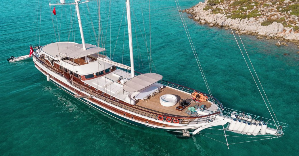 Gulet yacht at anchor in Greece