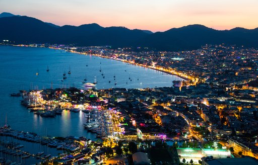 Marmaris, Turkey as night falls on the marina