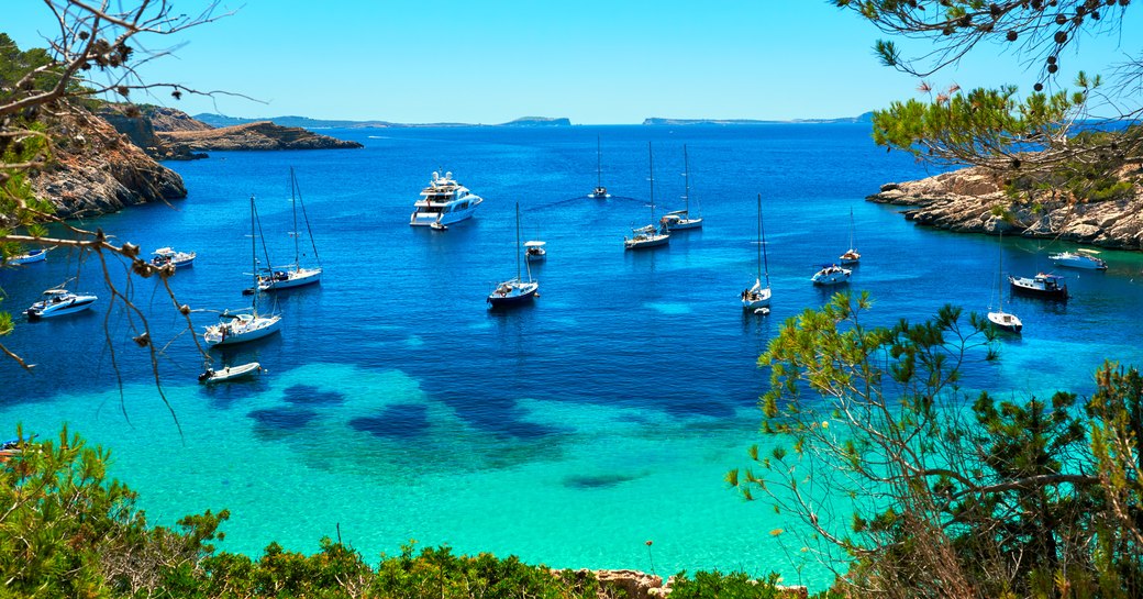 Moored yachts in Ibiza