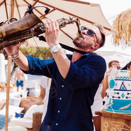 A musician playing the saxophone